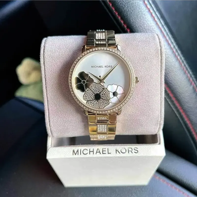 Michael Kors Floral Jaryn Crystal Pave White Dial Ladies Watch- MK3864